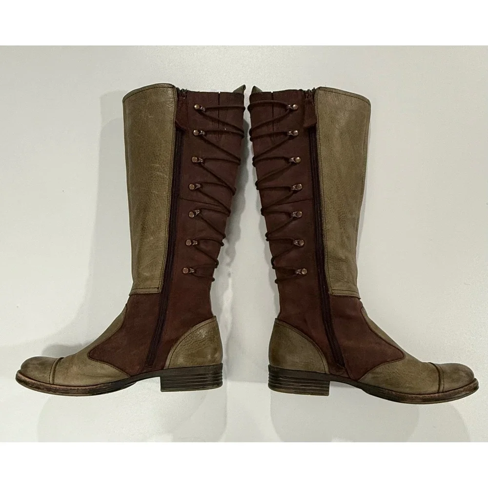 Naya Apollonia Tall Boots Womens 7.5 M Olive Green Brown Leather Lace Up Back